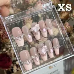 No.60 XS ジェルネイルチップ ラメ ハート ピンク ビジュー フレンチ