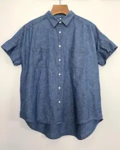 無印良品 横ワイドシルエット半袖シャツ L ブルー系