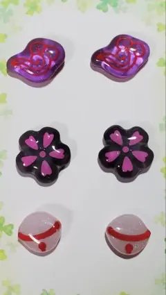 小粒和風樹脂ピアス・3点セット