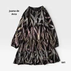 ホアナデアルコ 総柄 ティアードワンピース 洗える コットン 黒 エムサイズのサムネイル