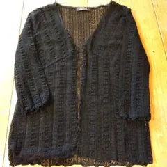 極美品　レースカーディガン　洗濯可【oe illet】M 黒 七分袖
