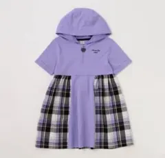 Anna Sui miniフード付きパープルチェック切り替えワンピース