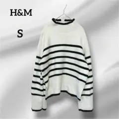 エイチアンドエム　長袖　ニットセーター　ストライプハイネック 羊毛　厚手　S