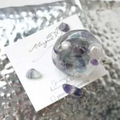 No.17 フローライトと淡水パールの髪飾り☆ポニーフック レジン ハンドメイド