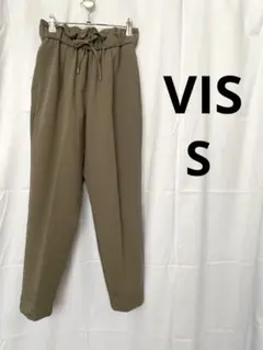 ViS ドロストテーパードパンツ センタープレス カーキ S 洗える