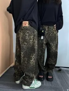 ヒョウ柄 デニムパンツ グランジ y2k レオパード カジュアル ストリート 豹