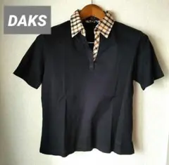DAKS チェック柄スキッパーカットソー◈半袖ポロシャツ ブラックのサムネイル