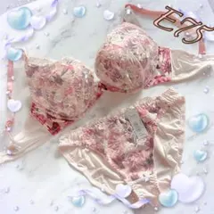 エメフィール✨ブラジャー ショーツ セットアップ 花柄刺繍 ピンク 可愛い 春夏