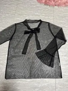 シースルーブラックトップス リボン付き