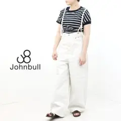ジョンブル　バックタックジーンズ 　ホワイトデニム　ワイドレッグ　サロペットのサムネイル
