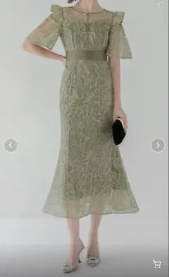 美品】Leja アシンメトリーシアーフラワーワンピース S グリーン