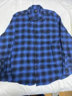 ユニクロ ネルシャツ フランネルシャツ チェックシャツ 青黒 サイズXL