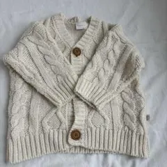 ケーブルニット カーディガン アイボリー ボタン付き 長袖 ナチュラル 秋冬