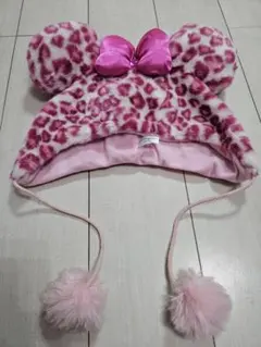 激レア！ミニーちゃんファンキャップ♡廃盤ヒョウ柄♡ピンクリボン帽子
