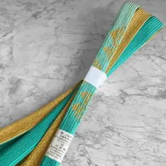 絹 帯締め☆高麗組 平組 翡翠色(ターコイズグリーン・青緑)×グラデ 金糸 組紐