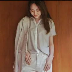 anysis シルケットストライプブラウス　スキッパーカットソー　洗える