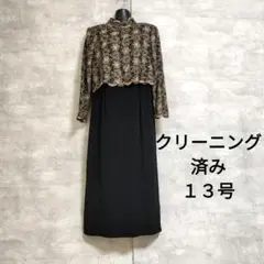 クリーニング済みパーティードレス　オケージョン　黒　花柄刺繍エレガント15号