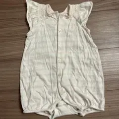 フリル袖 ピンクと白 ストライプロンパース