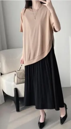 美品ABITOKYO レイヤード風プリーツドッキングワンピース　Fサイズ 完売品