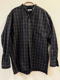 【Mサイズ】フランネルオーバーサイズスタンドカラーチェックシャツ【ユニクロU】
