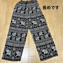 エスニック柄 象柄 ワイドパンツ ブラックのサムネイル