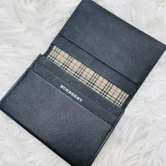 良品】 バーバリー ノバチェック 名刺 カードケース レザー 黒