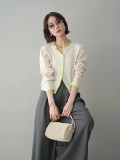 レイヤードデザイン配色ニットカーディガン レイヤード風ニットカーデ Lumier