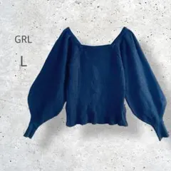 【GRL】　スクエアネック　リブニット　バルーンスリーブ　Y2K ゆったり　黒