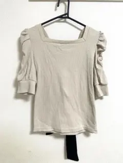 GRL グレイル バックレースアップ リブトップス ベージュ