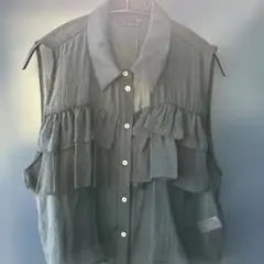 ZARA フリルノースリーブ シースルーシャツ Lブラック