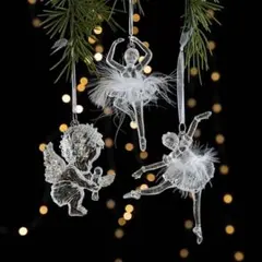 クリスマス オーナメント 透明アクリル 天使＆バレリーナ 3個セット 室内装飾