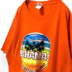 ギルダン バハマ ナッソー ロゴ Tシャツ オレンジ だいだい色 L 古着