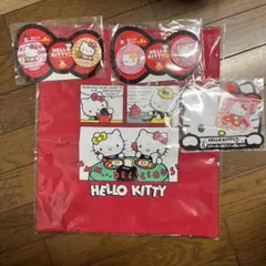 ハローキティ トートバッグ 赤色 ステッカー 缶バッチ 1番くじ