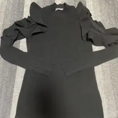 SNIDEL フリル付きブラックニットセーター