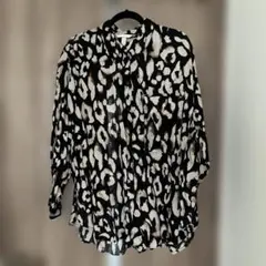 美品♡H&Mリネン レオパード柄 長袖シャツ EUR XL