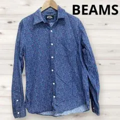 BEAMS ビームス 花柄 総柄 長袖シャツ メンズ Mサイズ ブルー