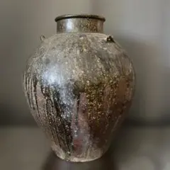 室町時代　波状紋種壺　木箱付　高さ約22㎝　東Y8-0303② 室町時代 波状紋種壺 木箱付 高さ約22㎝ 東Y8-0303② 【公式通販】