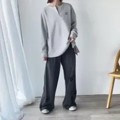 Java ワッフルヘンリーネック長袖Tシャツ