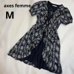 axes femme♡花柄 半袖 ひざ丈ワンピース　M