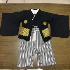 ベビー着物 黒と白のストライプ