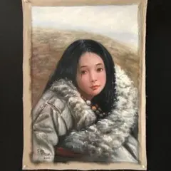 複製画 岸田劉生 1920年作『毛糸肩掛ける麗子肖像』油彩画ウッドワン