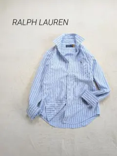 ポロラルフローレン ストライプ長袖シャツ青　M 　刺繍ロゴ　即日発送