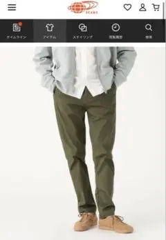 BEAMS ストレッチテーパードチノ　M オリーブ