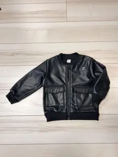 ★ライダース風合成革ジャケット黒★2〜3Y
