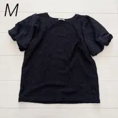 しまむら　パフスリーブ　レース　半袖　Tシャツ カットソー　ブラック　M