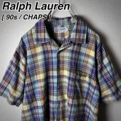 90s ラルフローレン CHAPS チェック 開襟シャツ オープンカラーシャツ