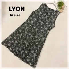 【リヨン】ノースリーブワンピース M くすみグリーン 花柄 日本製 上品