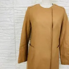 未使用】自由区 ウールカシミヤ ノーカラーコート キャメル サイズ32 