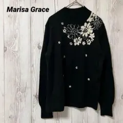 【マリサグレース 】長袖セーター　レディース　花　黒　L　 毛100％