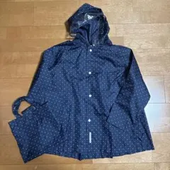 ネイビー ドット柄 フード付き　レインコート